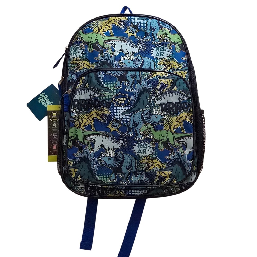 Wonder Nation 17 Inch Dinosaur Backpack Blue Green Roar Laptop Sleeve NWT